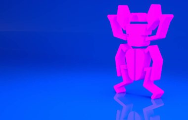 Pembe Böcek geyiği ikonu mavi arka planda izole edilmiş. Boynuzlu böcek. Büyük böcek. Minimalizm kavramı. 3 boyutlu illüstrasyon. 3 Boyutlu Hazırlama