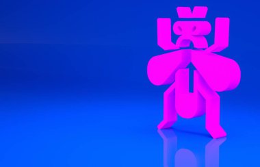 Pembe Böcek sineği ikonu mavi arkaplanda izole edilmiş. Minimalizm kavramı. 3 boyutlu illüstrasyon. 3 Boyutlu Hazırlama