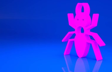 Pembe Karınca simgesi mavi arkaplanda izole edildi. Minimalizm kavramı. 3 boyutlu illüstrasyon. 3 Boyutlu Hazırlama