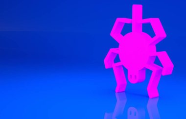 Pembe Örümcek simgesi mavi arkaplanda izole edilmiş. Mutlu Cadılar Bayramı Partisi. Minimalizm kavramı. 3 boyutlu illüstrasyon. 3 Boyutlu Hazırlama