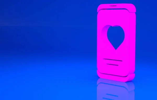 Smartphone rosa com ícone de função monitor de frequência cardíaca isolado no fundo azul. Conceito de minimalismo. Ilustração 3d. Renderização 3D — Fotografia de Stock