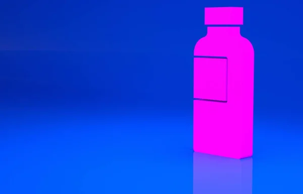 Icona Pink Fitness shaker isolata su sfondo blu. Flacone sport shaker con coperchio per cocktail di acqua e proteine. Concetto minimalista. Illustrazione 3d. Rendering 3D — Foto Stock