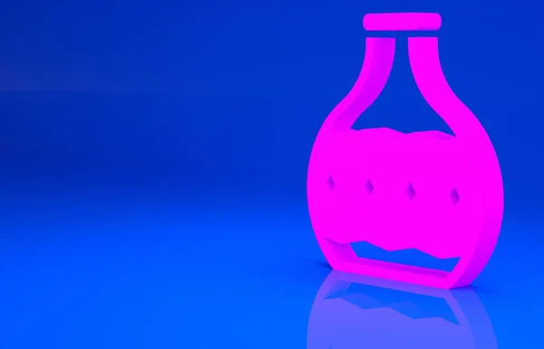 Icono de la botella de Tequila rosa aislado sobre fondo azul. Bebida de alcohol mexicano. Concepto minimalista. Ilustración 3d. Renderizado 3D — Foto de Stock