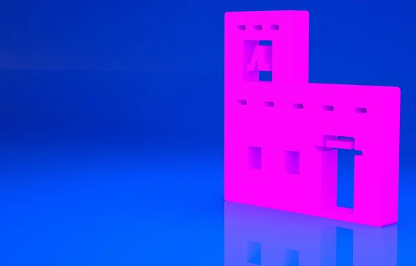 Розовый Традиционный мексиканский дом иконы изолированы на синем фоне. Концепция минимализма. 3d иллюстрация. 3D рендеринг — стоковое фото
