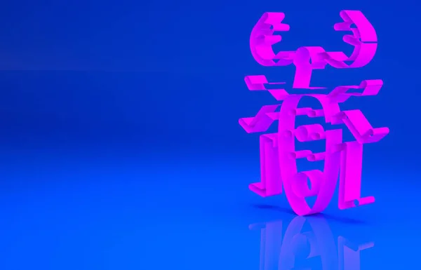 Pinkfarbenes Reh-Symbol auf blauem Hintergrund. Hörnerkäfer. Großes Insekt. Minimalismus-Konzept. 3D-Illustration. 3D-Renderer — Stockfoto