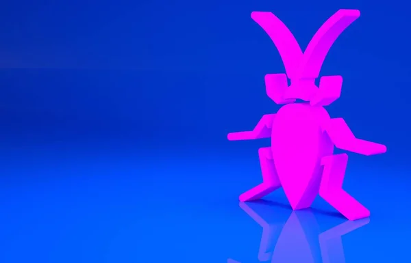 粉色蟑螂图标在蓝色背景下被隔离。最低纲领的概念。3D例证。3D渲染 — 图库照片