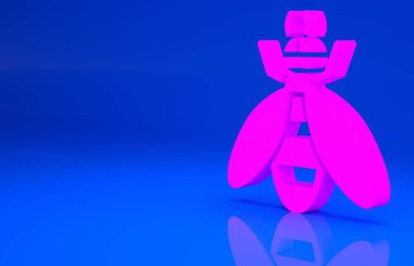 Pembe Arı simgesi mavi arkaplanda izole edildi. Tatlı doğal yemek. Bal arısı ya da kanat sembollü apis. Uçan böcek. Minimalizm kavramı. 3 boyutlu illüstrasyon. 3 Boyutlu Hazırlama