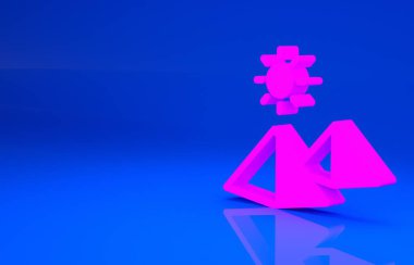 Pembe Mısır piramitleri ikonu mavi arkaplanda izole edilmiş. Antik Mısır 'ın sembolü. Minimalizm kavramı. 3 boyutlu illüstrasyon. 3 Boyutlu Hazırlama