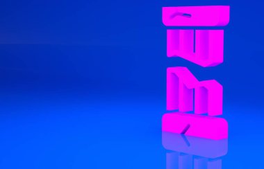 Pembe Kırık antik sütun simgesi mavi arkaplanda izole edilmiş. Minimalizm kavramı. 3 boyutlu illüstrasyon. 3 Boyutlu Hazırlama