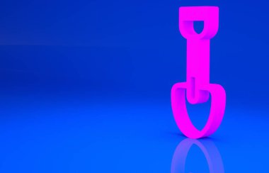 Mavi arka planda izole edilmiş pembe kürek oyuncak ikonu. Minimalizm kavramı. 3 boyutlu illüstrasyon. 3 Boyutlu Hazırlama