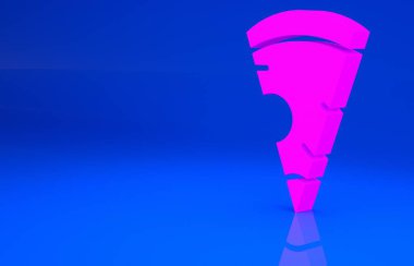 Pembe dilim pizza ikonu mavi arka planda izole edilmiş. Fast food menüsü. Minimalizm kavramı. 3 boyutlu illüstrasyon. 3 Boyutlu Hazırlama