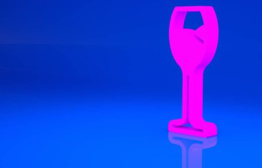 Mavi arka planda izole edilmiş pembe şarap cam ikonu. Şarap kadehi ikonu. Kadeh işareti. Cam levhası. Mutlu Paskalyalar. Minimalizm kavramı. 3 boyutlu illüstrasyon. 3 Boyutlu Hazırlama