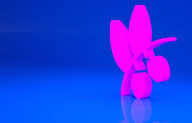 Mavi arkaplanda pembe zeytin dalı simgesi izole edildi. Minimalizm kavramı. 3 boyutlu illüstrasyon. 3 Boyutlu Hazırlama