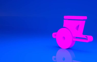 Pembe Antik Yunan savaş arabası ikonu mavi arka planda izole edilmiş. Minimalizm kavramı. 3 boyutlu illüstrasyon. 3 Boyutlu Hazırlama