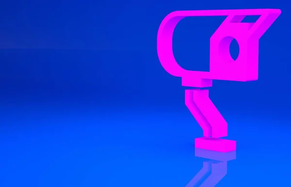 Icône de caméra de sécurité rose isolée sur fond bleu. Concept de minimalisme. Illustration 3D. rendu 3D — Photo