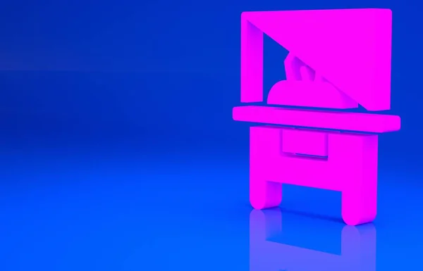 Showcase Pink Glass untuk pameran ikon yang terisolasi pada latar belakang biru. Konsep minimalisme. Ilustrasi 3d. render 3D — Stok Foto