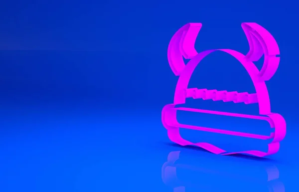 Ροζ Βίκινγκ σε κέρατο κράνος εικονίδιο απομονώνονται σε μπλε φόντο. Μινιμαλιστική έννοια. 3d εικόνα. 3D απόδοση — Φωτογραφία Αρχείου