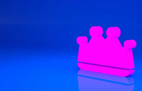 Pink King crown icon isolated on blue background. Minimalism concept. 3d illustration. 3D render