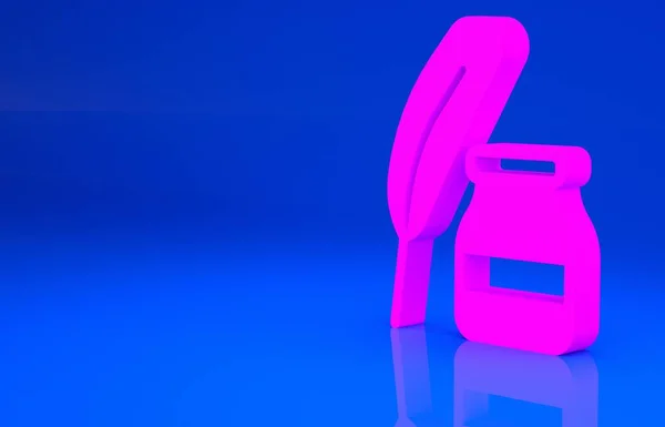 Icône Plume rose et encrier isolée sur fond bleu. Concept de minimalisme. Illustration 3D. rendu 3D — Photo