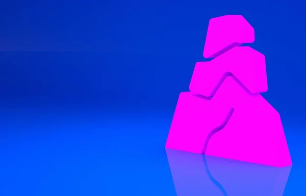 Ikon batu merah muda terisolasi pada latar belakang biru. Konsep minimalisme. Ilustrasi 3d. render 3D — Stok Foto