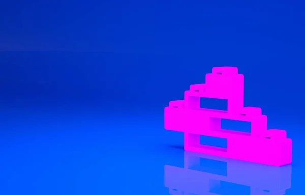 Rózsaszín játék építőkocka tégla gyerekeknek ikon elszigetelt kék alapon. Minimalizmus koncepció. 3D illusztráció. 3D renderelés — Stock Fotó