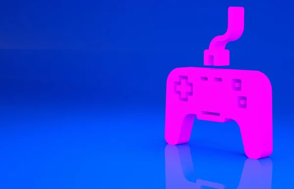 ピンクのゲームパッドアイコンは青の背景に隔離されています。ゲームコントローラー。最小限の概念。3Dイラスト。3Dレンダリング — ストック写真
