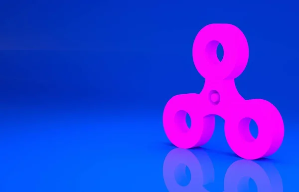 Ícone giratório Pink Fidget isolado no fundo azul. Brinquedo para aliviar o stress. Girador de mão na moda. Conceito de minimalismo. Ilustração 3d. Renderização 3D — Fotografia de Stock