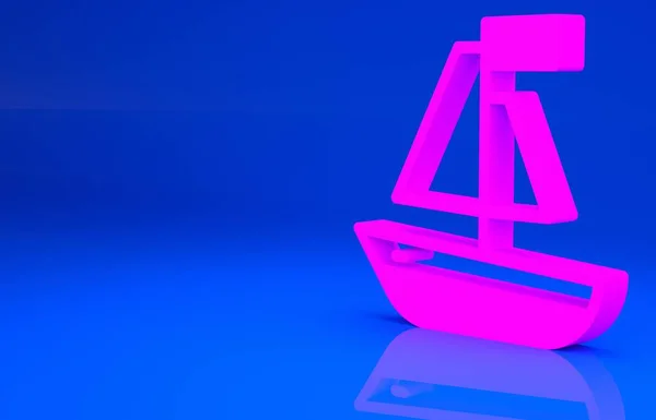 Rosa juguete barco icono aislado sobre fondo azul. Concepto minimalista. Ilustración 3d. Renderizado 3D —  Fotos de Stock