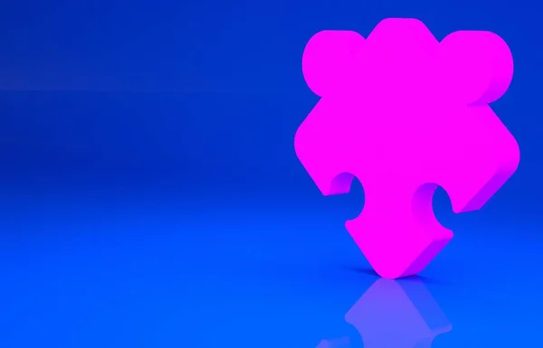 粉色拼图玩具图标孤立在蓝色背景.最低纲领的概念。3D例证。3D渲染 — 图库照片