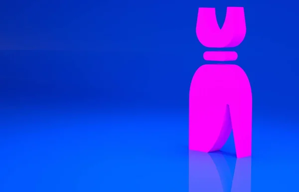Ícone vestido de mulher rosa isolado no fundo azul. Sinal de roupa. Conceito de minimalismo. Ilustração 3d. Renderização 3D — Fotografia de Stock