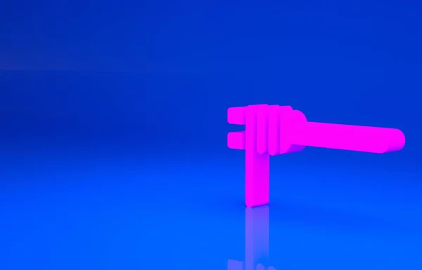 포크 아이콘에 있는 핑크 파스파 스파게티는 파란 배경에 분리되어 있습니다. 이탈리아 식당. 미니멀리즘의 개념입니다. 3d 는 다음을 가리킨다. 3D 렌더링 — 스톡 사진