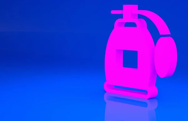 Ícone de perfume rosa isolado no fundo azul. Conceito de minimalismo. Ilustração 3d. Renderização 3D — Fotografia de Stock