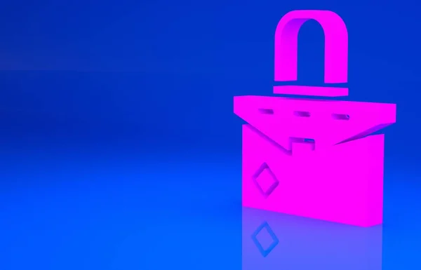ピンクのハンドバッグアイコンは青の背景に隔離された。女性のハンドバッグのサイン。グラマラスカジュアルな手荷物記号。最小限の概念。3Dイラスト。3Dレンダリング — ストック写真