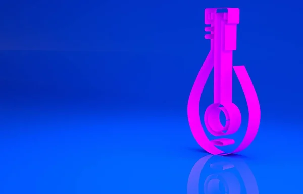 Rózsaszín Hagyományos hangszer mandolin ikon elszigetelt kék alapon. Minimalizmus koncepció. 3D illusztráció. 3D renderelés — Stock Fotó