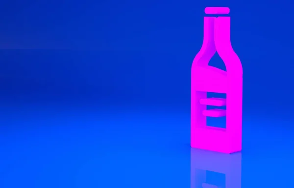 Garrafa rosa de ícone de vinho isolado no fundo azul. Conceito de minimalismo. Ilustração 3d. Renderização 3D — Fotografia de Stock