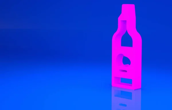 Bottiglia rosa di icona dell'olio d'oliva isolata su fondo blu. Caraffa con icona olio d'oliva. Concetto minimalista. Illustrazione 3d. Rendering 3D — Foto Stock