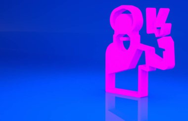 Pembe Zeus simgesi mavi arkaplanda izole edilmiş. Yunan tanrısı. Şimşek Tanrısı. Minimalizm kavramı. 3 boyutlu illüstrasyon. 3 Boyutlu Hazırlama