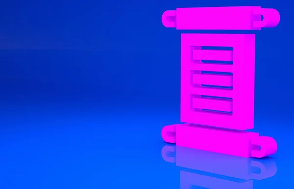 Decreto rosa, papel, pergamino, icono de desplazamiento aislado sobre fondo azul. Concepto minimalista. Ilustración 3d. Renderizado 3D —  Fotos de Stock