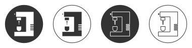 Siyah kahve makinesi simgesi beyaz arkaplanda izole edilmiş. Çember düğmesi. Vektör İllüstrasyonu.