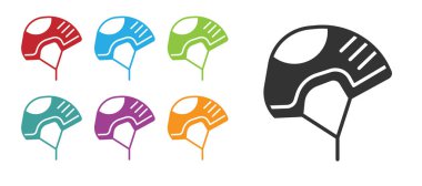 Beyaz arkaplanda siyah kask simgesi izole edildi. Olağanüstü bir spor. Spor malzemeleri. Simgeleri renklendirin. Vektör İllüstrasyonu.