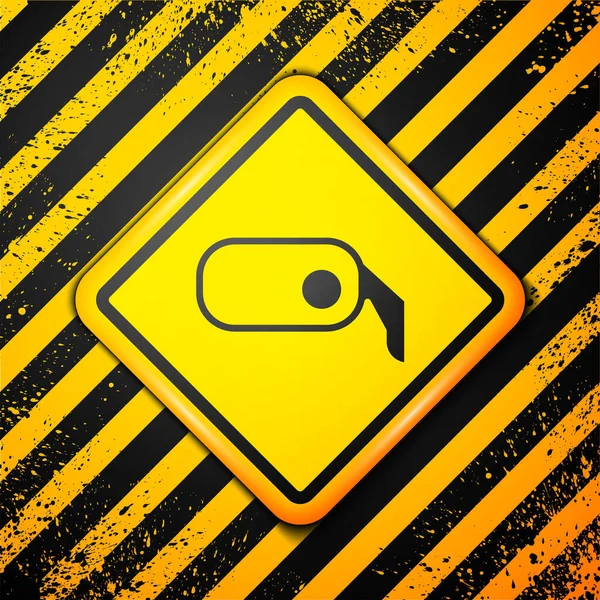Black Car Rearview Mirror Icon Isolated Yellow Background Warning Sign — Stock Vector