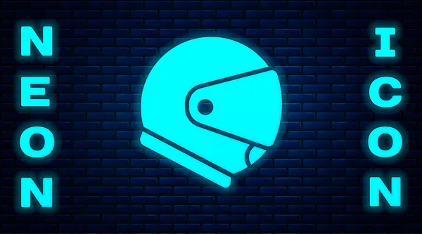 Glowing Neon Helmet Icon Isolated Brick Wall Background Extreme Sport — Stock Vector