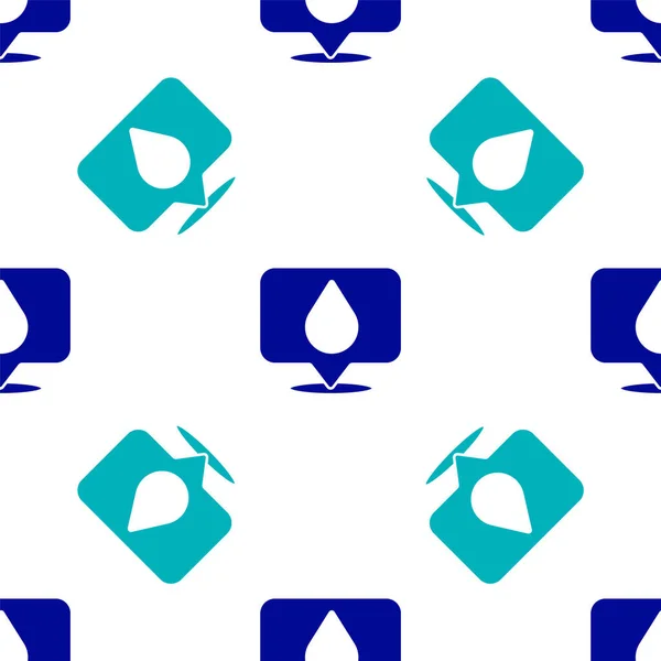 Blue Water Droppe Med Läge Ikon Isolerad Sömlös Mönster Vit — Stock vektor