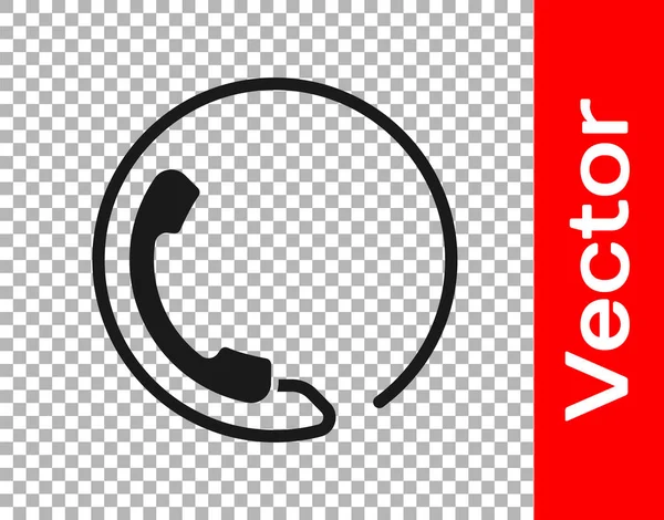 Telefone Preto Horas Ícone Suporte Isolado Fundo Transparente Call Center — Vetor de Stock