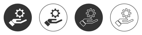 Configuración Negra Icono Mano Aislado Sobre Fondo Blanco Botón Círculo — Archivo Imágenes Vectoriales