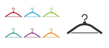 Siyah Askı giysi ikonu beyaz arka planda izole edildi. Vestiyer ikonu. Kıyafet servis sembolü. Çamaşır askı tabelası. Simgeleri renklendirin. Vektör İllüstrasyonu.