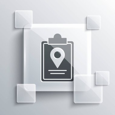 Gri arkaplan üzerinde konum belirleyici simgesi olan gri katlı harita. Kare cam paneller. Vektör İllüstrasyonu.