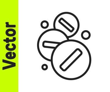 Siyah çizgi ilaç hapı ya da beyaz arkaplanda izole edilmiş tablet ikonu. Kapsül hapı ve uyuşturucu işareti. Eczane tasarımı. Vektör İllüstrasyonu.