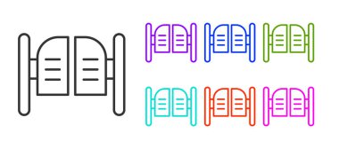 Siyah çizgi Beyaz arka planda izole edilmiş eski batı salıncak salonu ikonu. Simgeleri renklendirin. Vektör İllüstrasyonu.