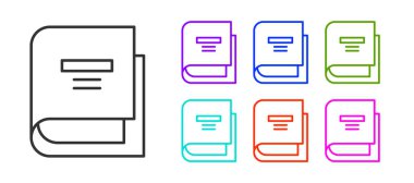 Siyah çizgi kitap simgesi beyaz arkaplanda izole edildi. Simgeleri renklendirin. Vektör İllüstrasyonu.